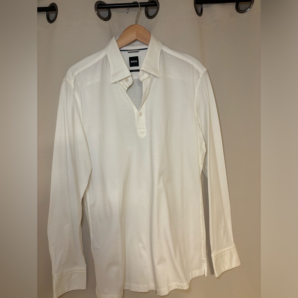 Hugo Boss Men's White Faver Textured Cotton Slim Fit Polo Shirt